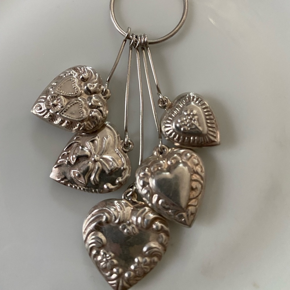 VTG Sterling Double Sided Puffy Hearts on a Charm Ring Necklace (Final Price)